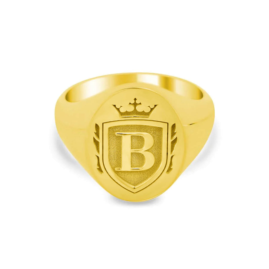Crown Crest Single Initial Women's Oval Signet Ring