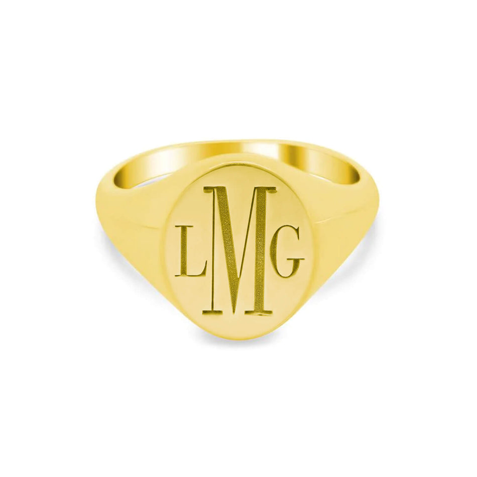 Oval Bodoni Three Letter Monogram Women's Signet Ring