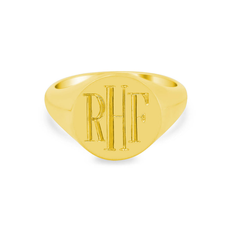 Women's Round Signet Ring - Large - Hand Engraved Roman Monogram