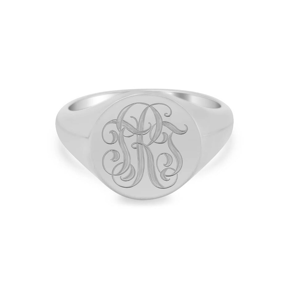 Women's Round Signet Ring - Large - Hand Engraved Script Monogram