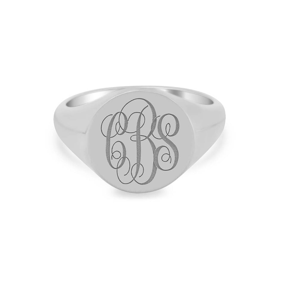 Women's Round Signet Ring - Large - Laser Engraved Script Monogram