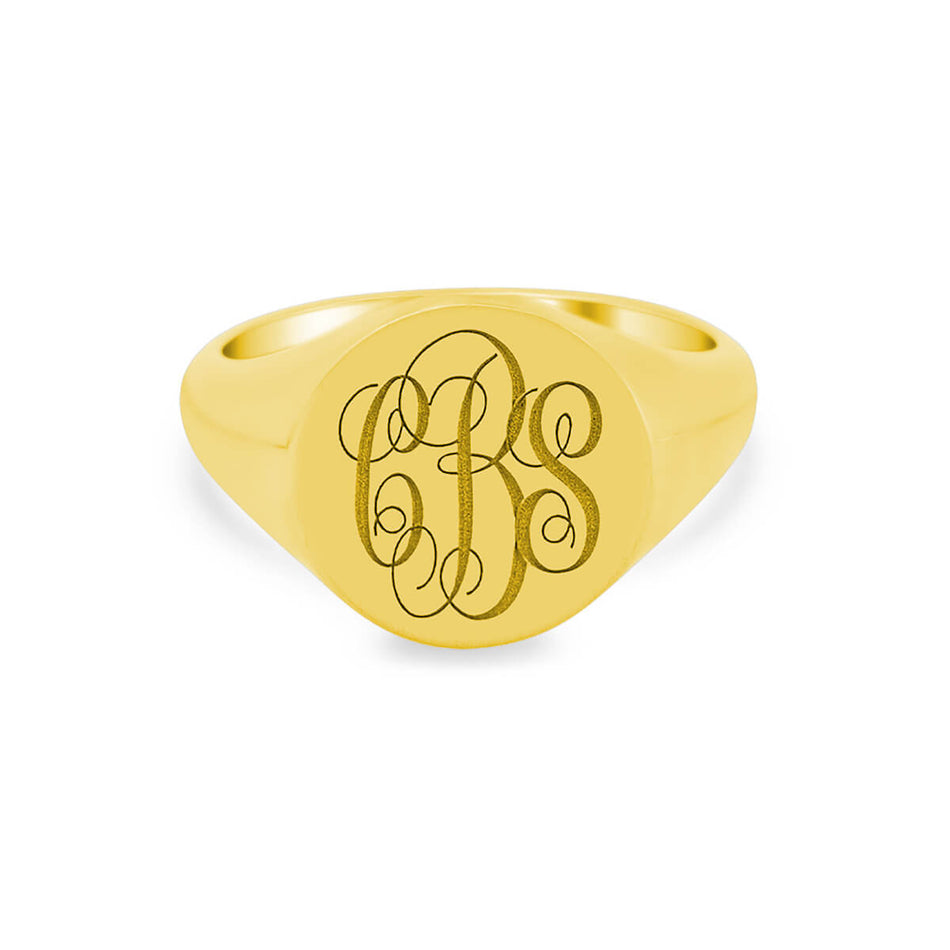 Women's Round Signet Ring - Large - Laser Engraved Script Monogram