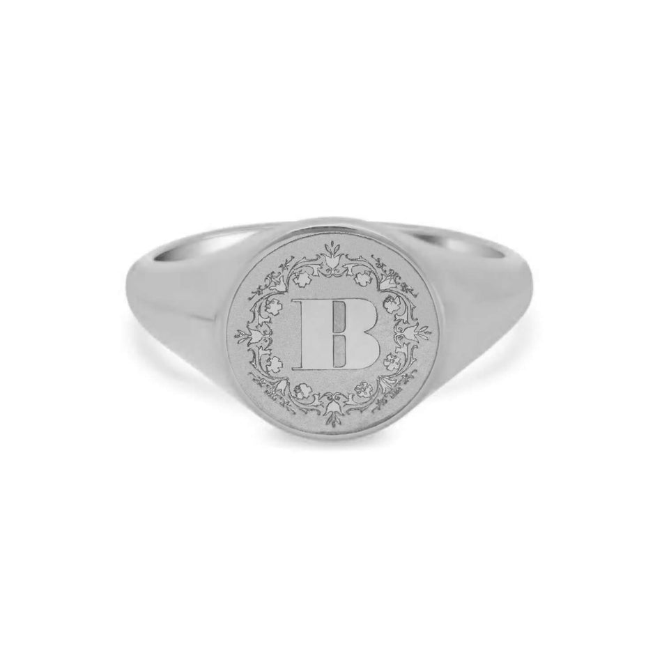 Laurel Single Initial Signet Ring for Women