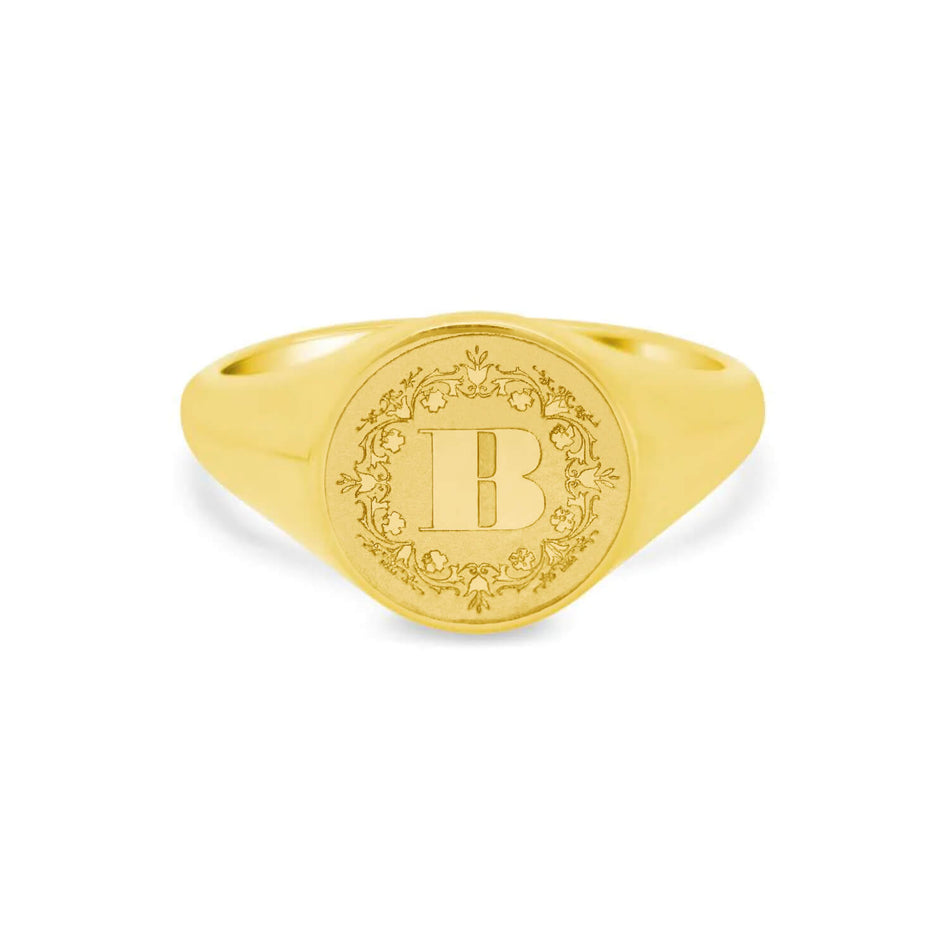 Laurel Single Initial Signet Ring for Women