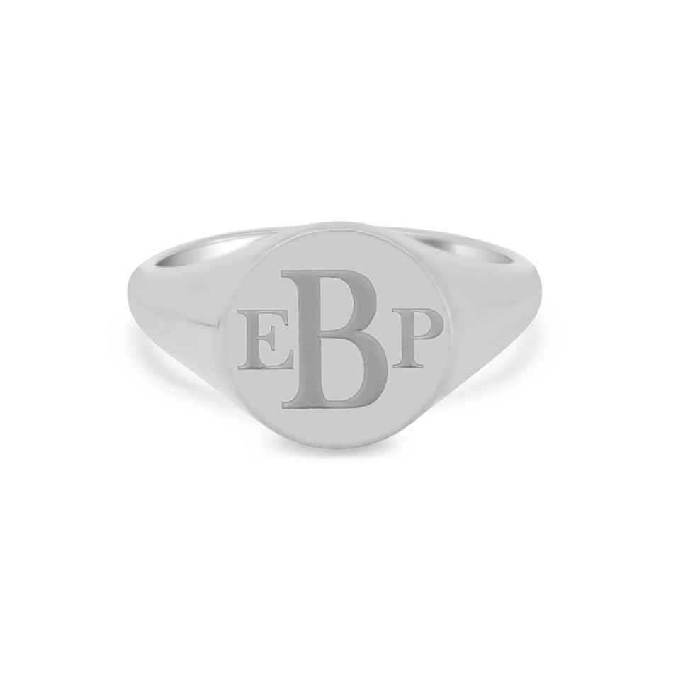 Women's Round Signet Ring - Medium - Laser Engraved Roman Monogram