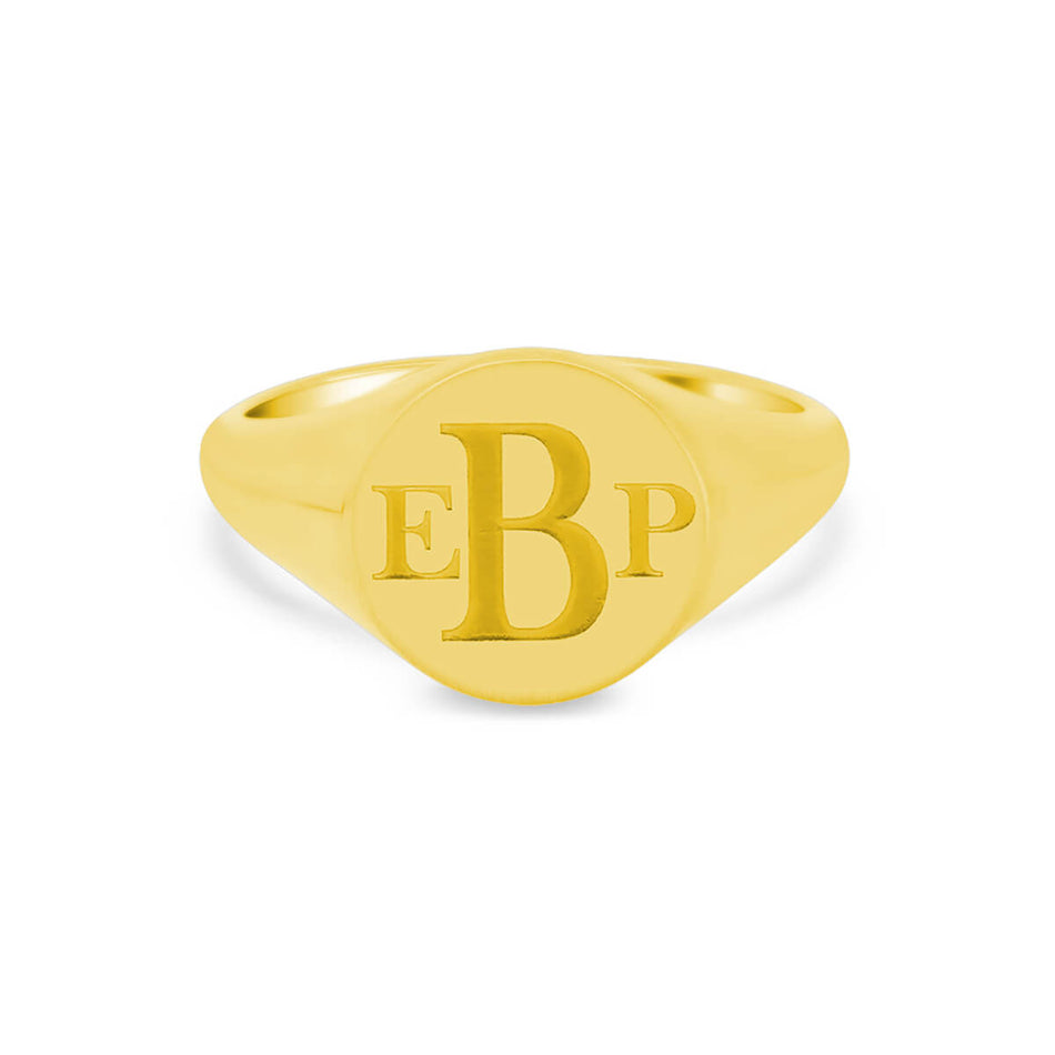 Women's Round Signet Ring - Medium - Laser Engraved Roman Monogram