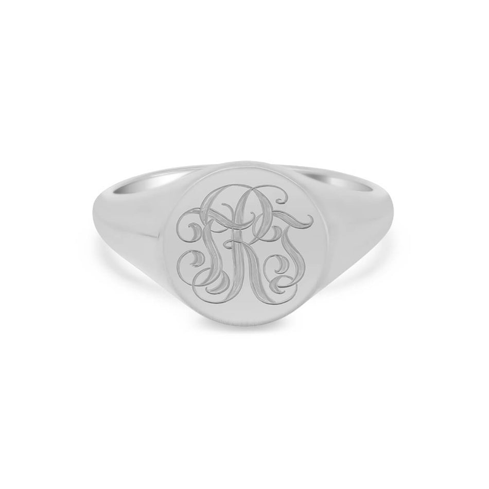 Women's Round Signet Ring - Medium - Hand Engraved Script Monogram