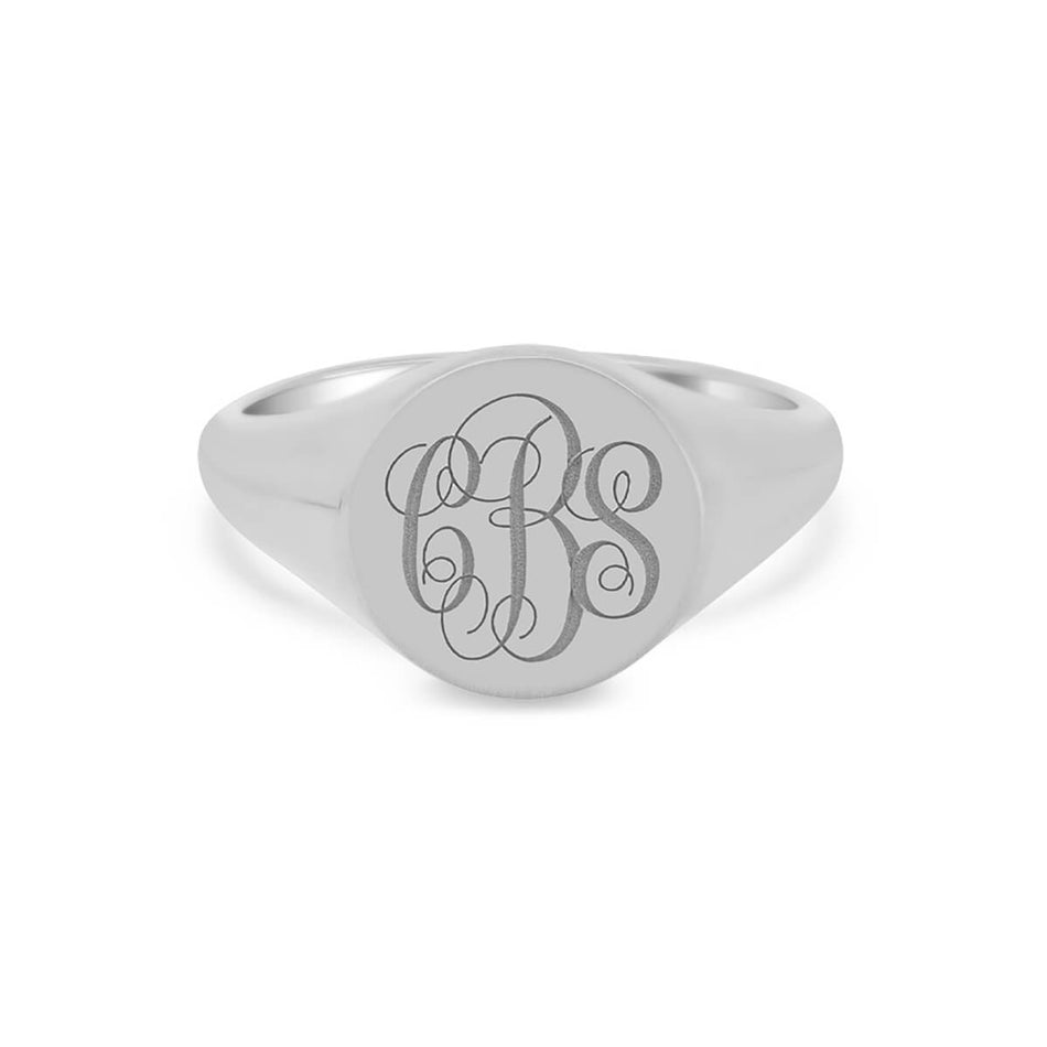 Women's Round Signet Ring - Medium - Laser Engraved Script Monogram