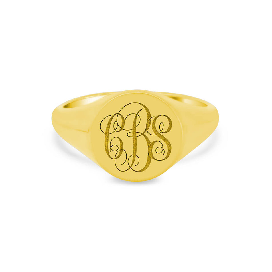 Women's Round Signet Ring - Medium - Laser Engraved Script Monogram