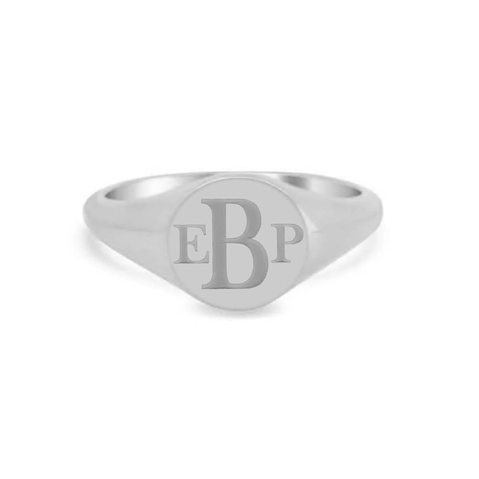 Women's Round Signet Ring - Small - Laser Engraved Roman Monogram