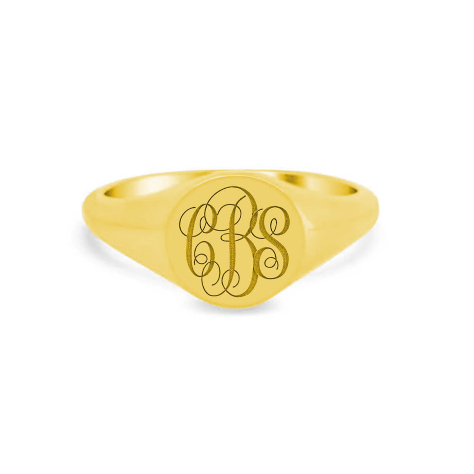 Women's Round Signet Ring - Small - Laser Engraved Script Monogram