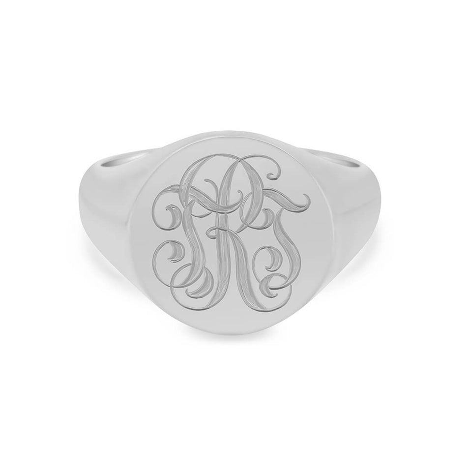 Women's Round Signet Ring - Extra Large - Hand Engraved Script Monogram