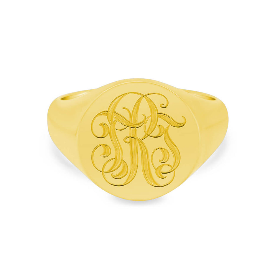 Women's Round Signet Ring - Extra Large - Hand Engraved Script Monogram