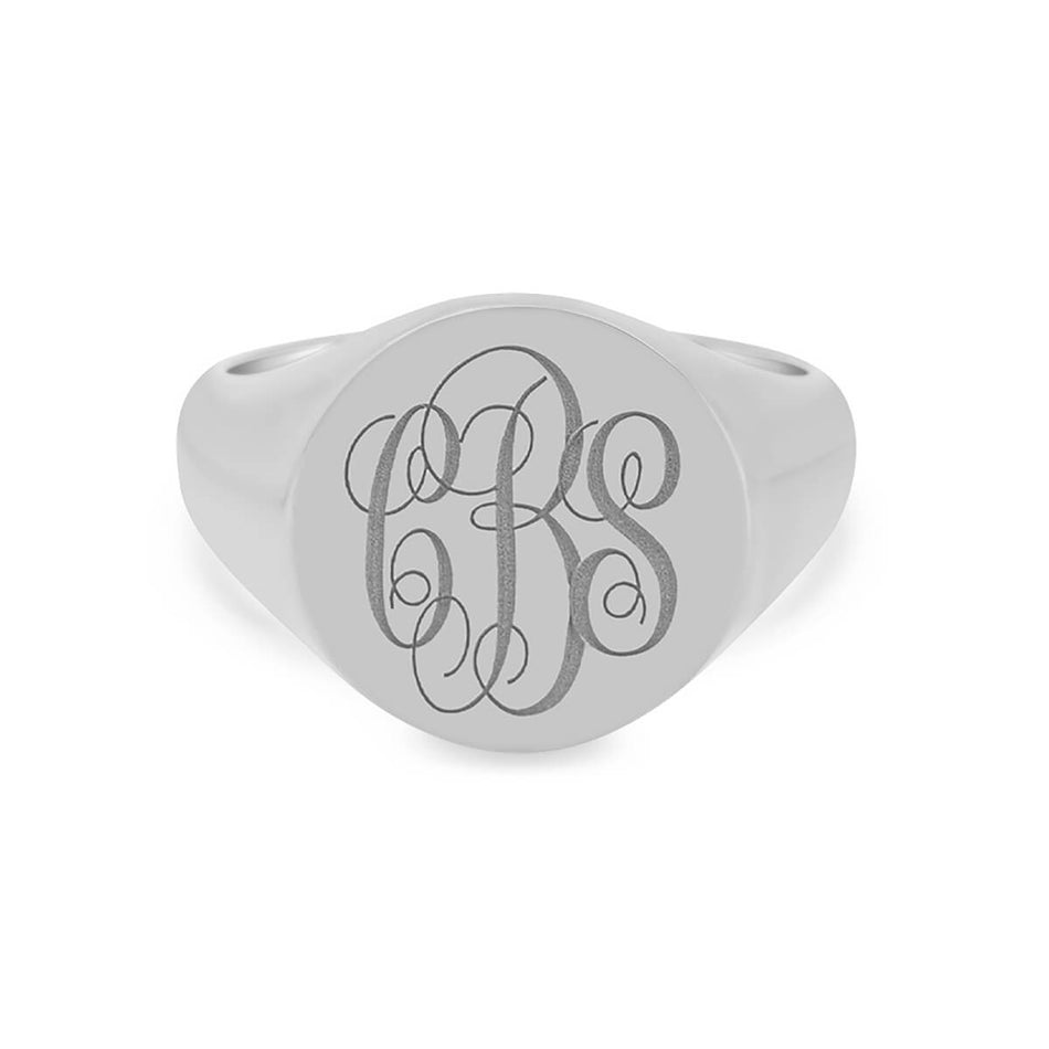 Women's Round Signet Ring - Extra Large - Laser Engraved Script Monogram