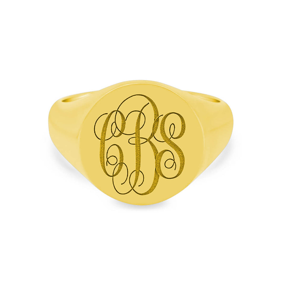 Women's Round Signet Ring - Extra Large - Laser Engraved Script Monogram