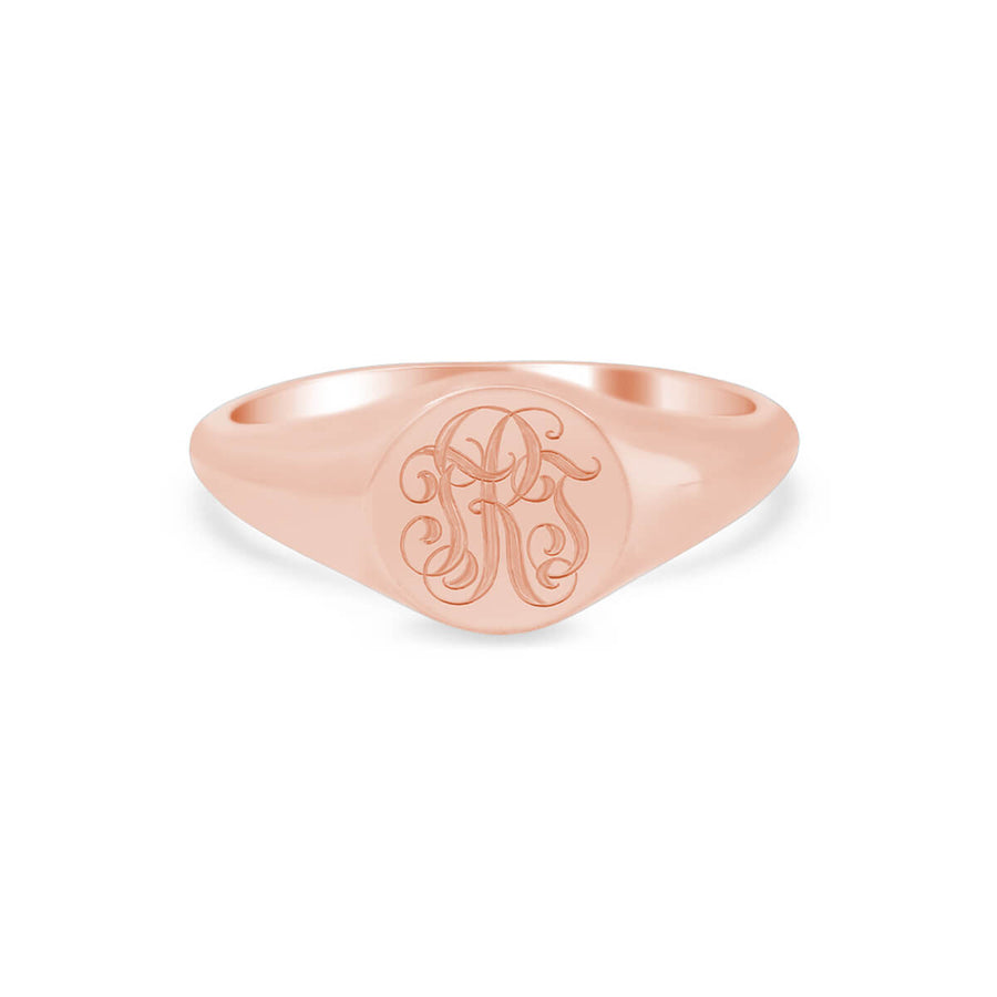 Women's Round Signet Ring - Extra Small - Hand Engraved Script Monogram