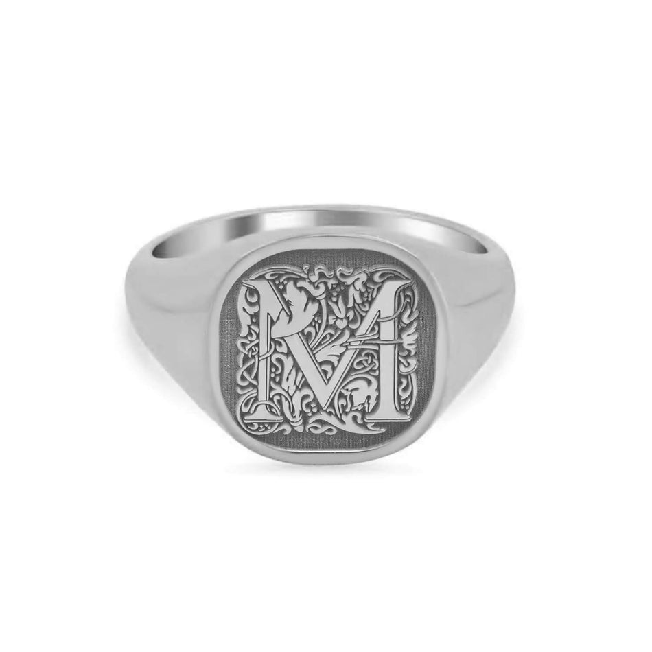 Square Flourish Initial Monogram Women's Square Signet Ring