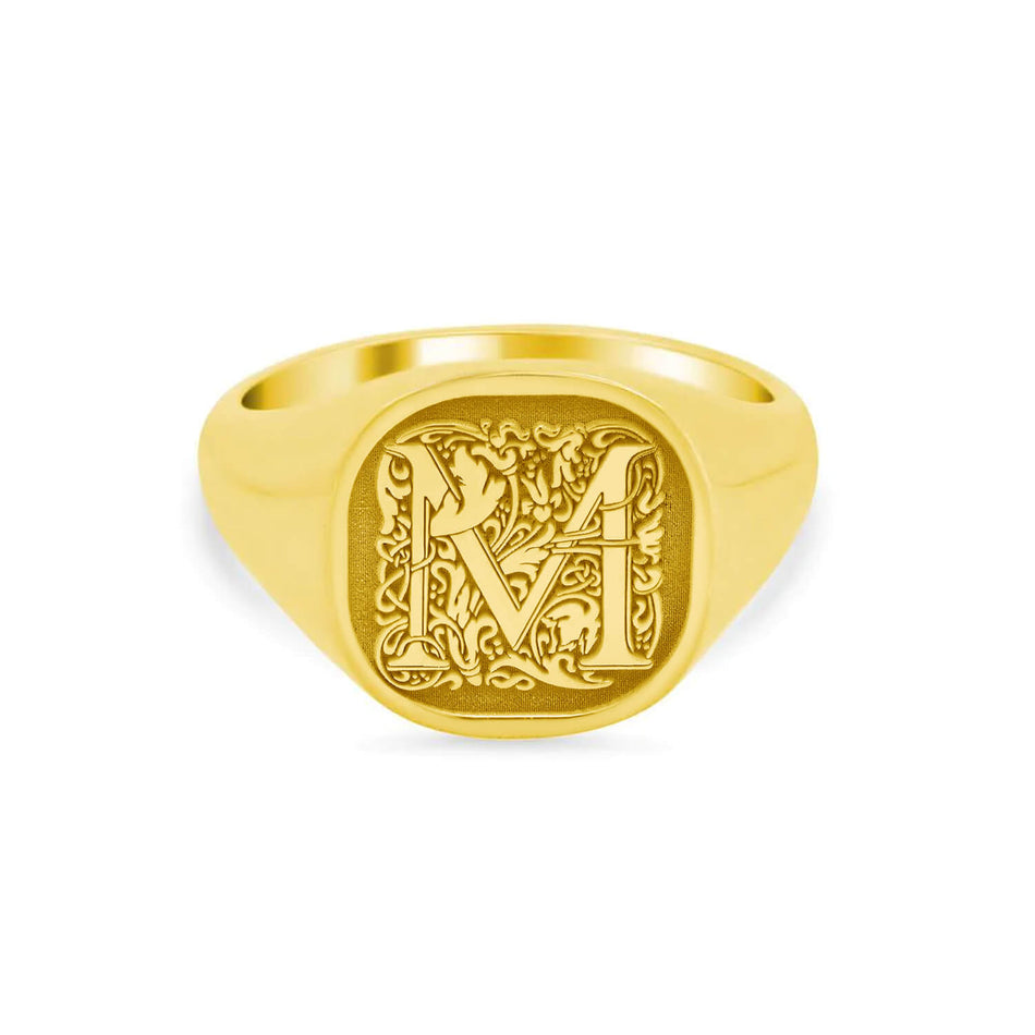 Square Flourish Initial Monogram Women's Square Signet Ring