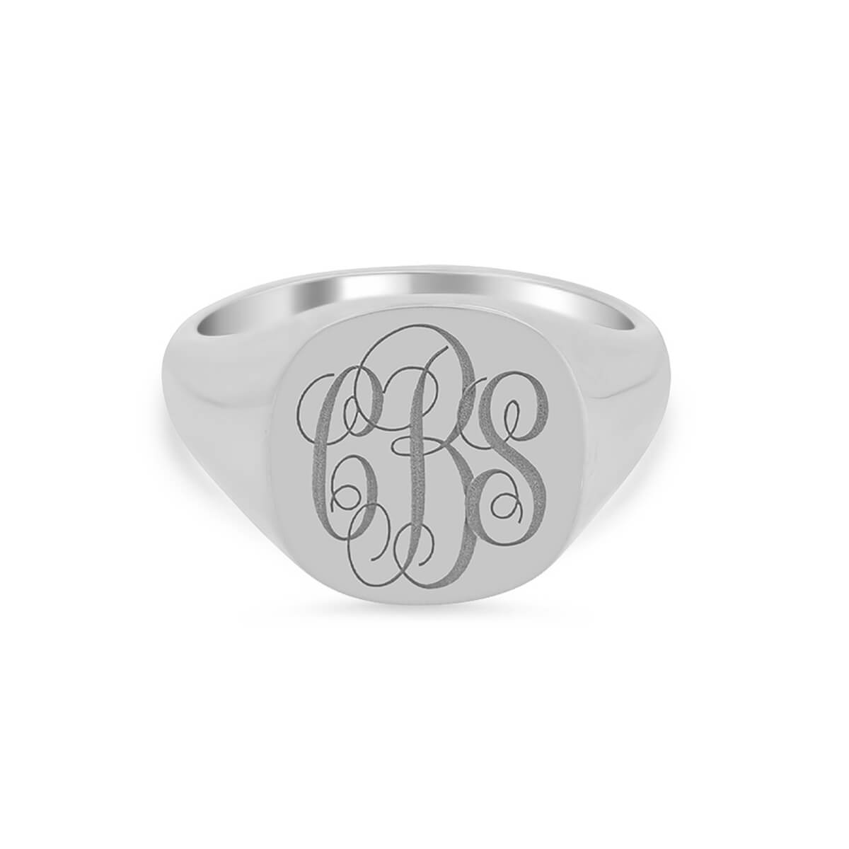 Women's Square Signet Ring - Large - Laser Engraved Script Monogram ...