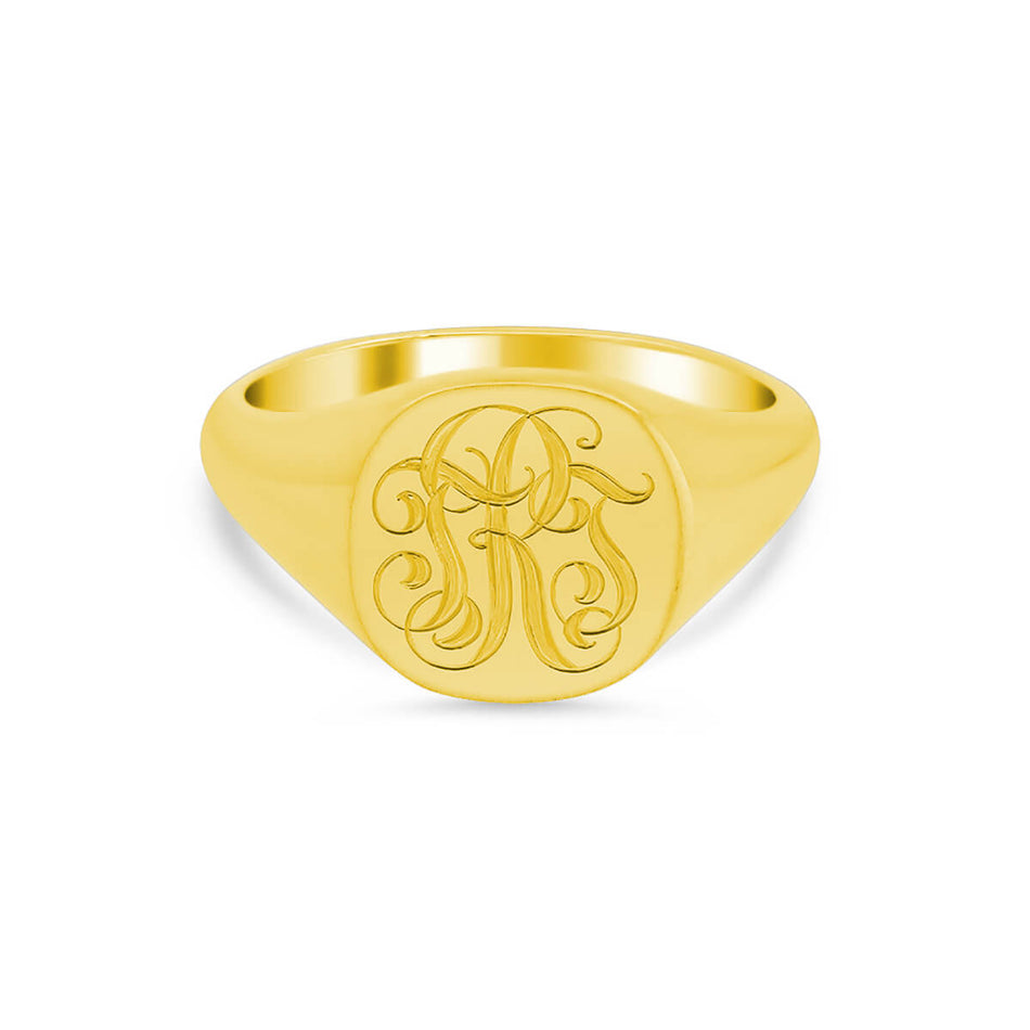 Women's Square Signet Ring - Medium - Hand Engraved Script Monogram