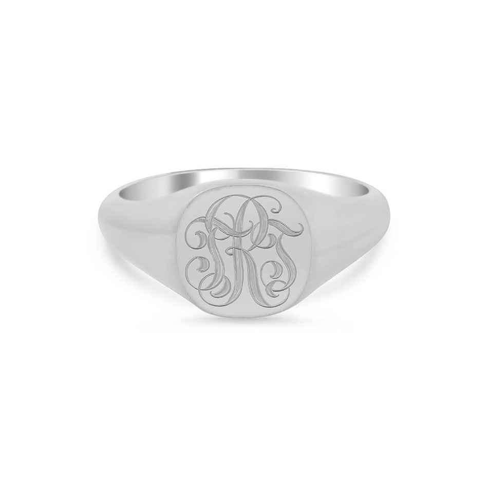 Women's Square Signet Ring - Small - Hand Engraved Script Monogram