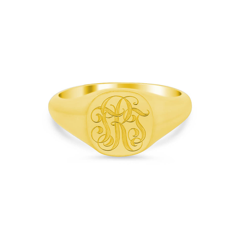 Women's Square Signet Ring - Small - Hand Engraved Script Monogram