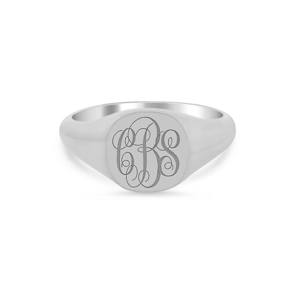 Women's Square Signet Ring - Small - Laser Engraved Script Monogram