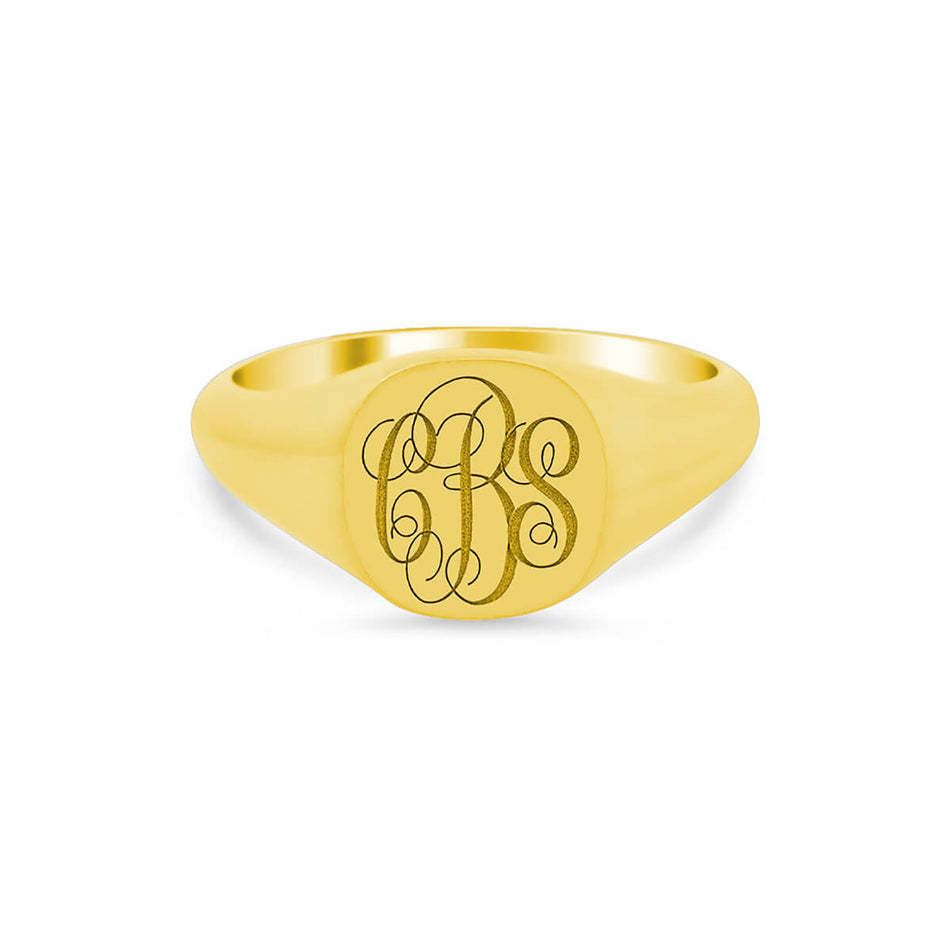 Women's Square Signet Ring - Small - Laser Engraved Script Monogram