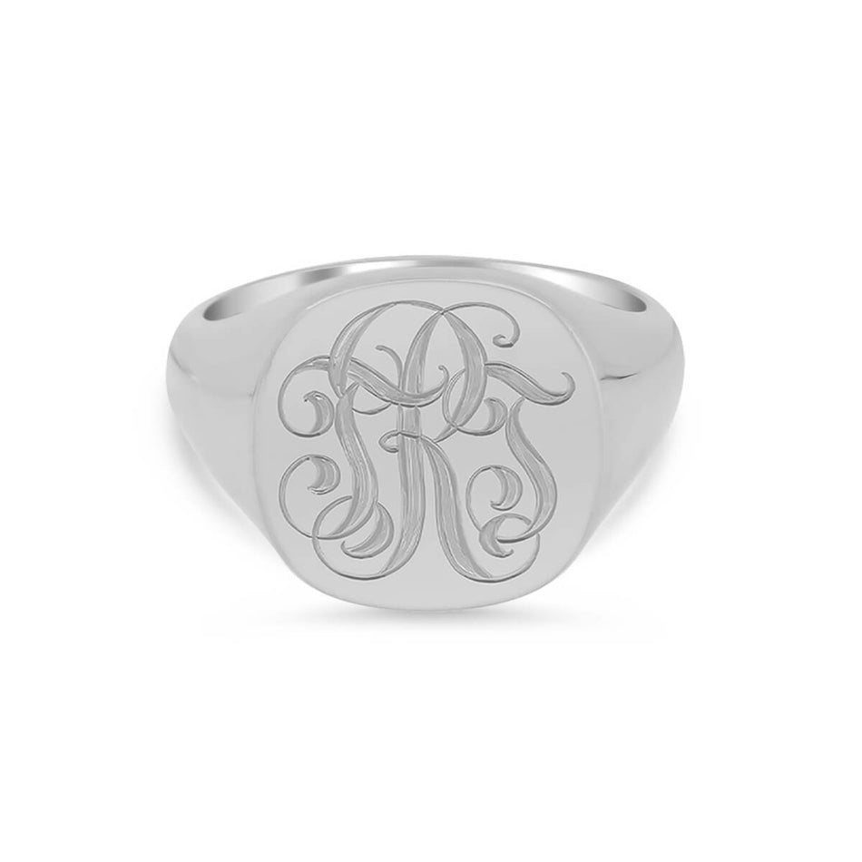 Women's Square Signet Ring - Extra Large - Hand Engraved Script Monogram