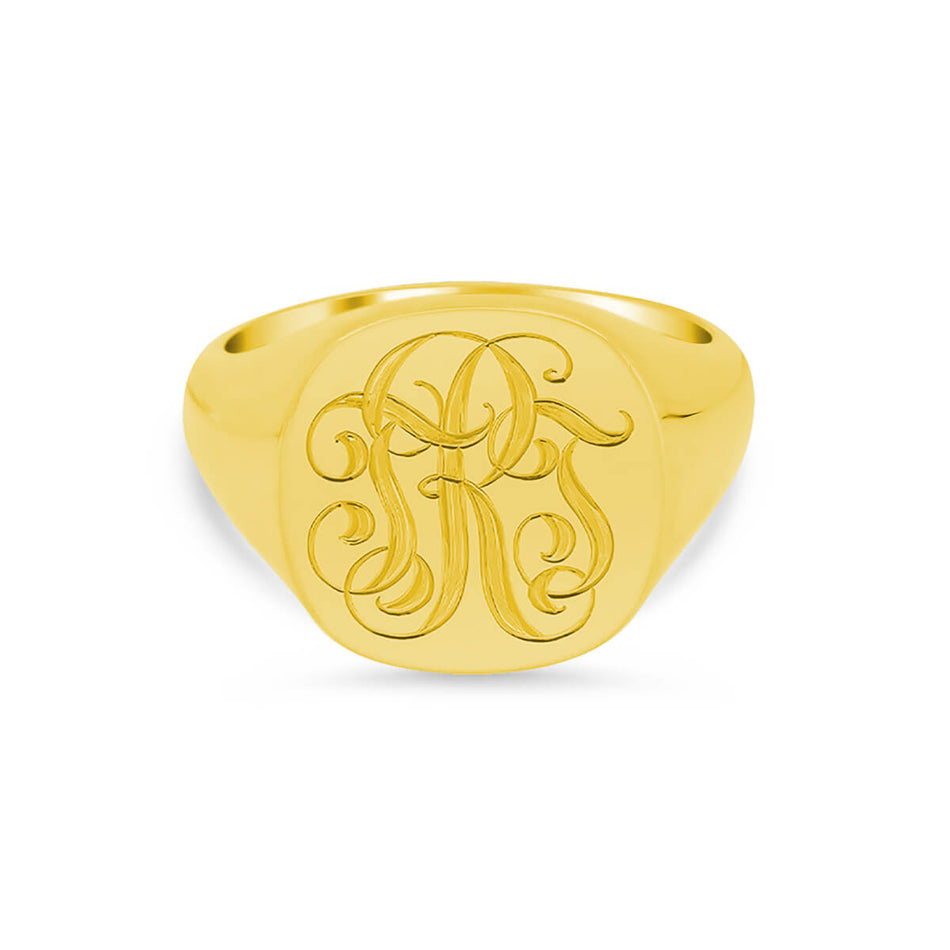 Women's Square Signet Ring - Extra Large - Hand Engraved Script Monogram