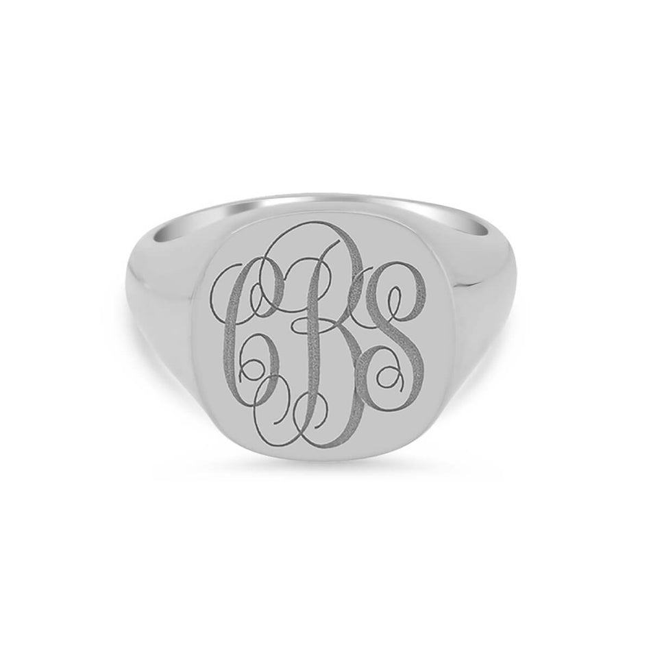 Women's Square Signet Ring - Extra Large - Laser Engraved Script Monogram