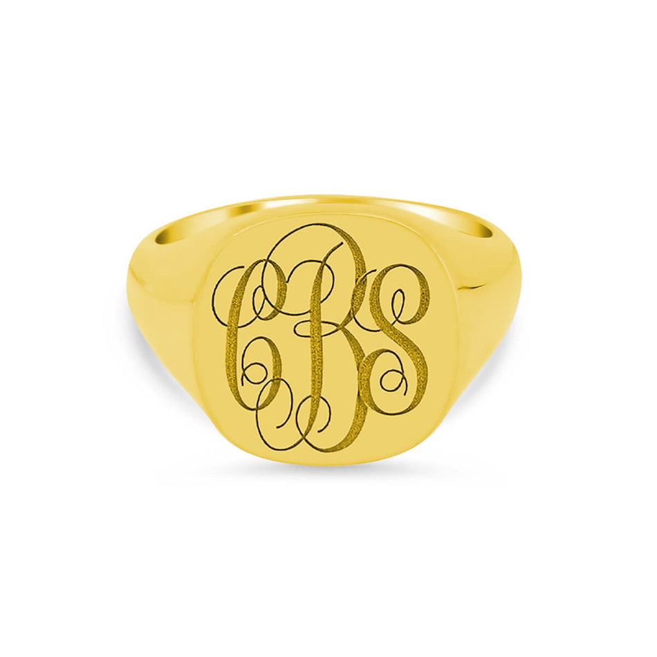 Women's Square Signet Ring - Extra Large - Laser Engraved Script Monogram