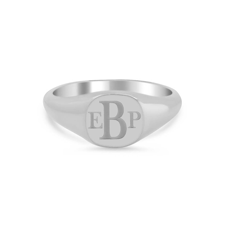 Women's Square Signet Ring - Extra Small - Laser Engraved Roman Monogram