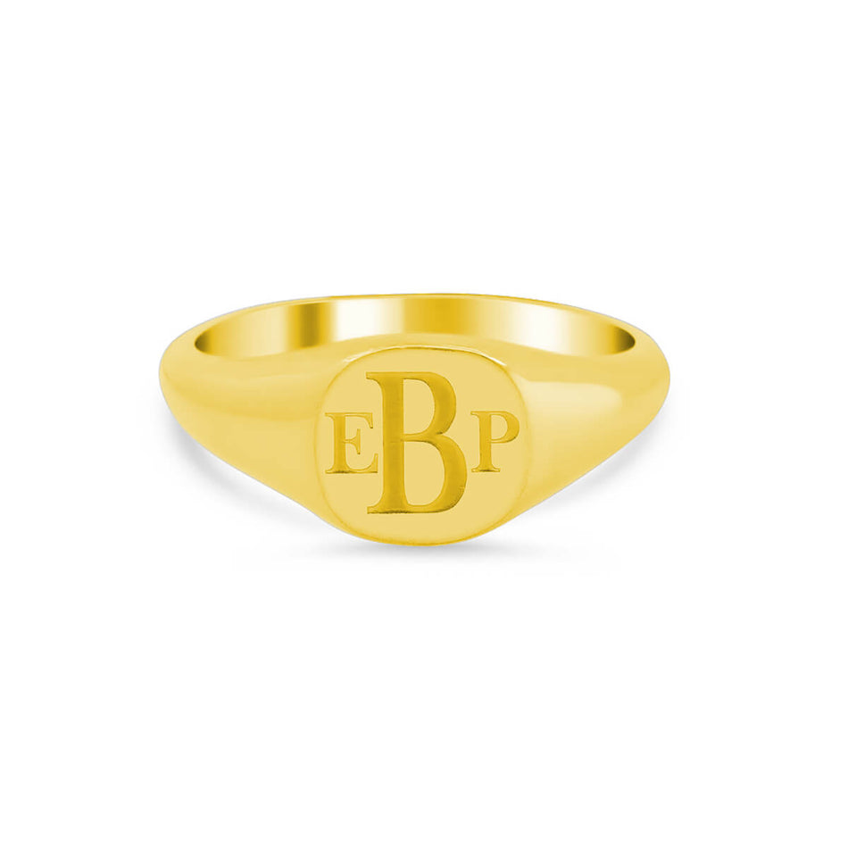 Women's Square Signet Ring - Extra Small - Laser Engraved Roman Monogram