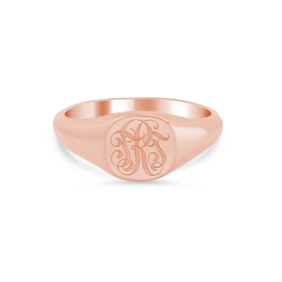 Women's Square Signet Ring - Extra Small - Hand Engraved Script Monogram
