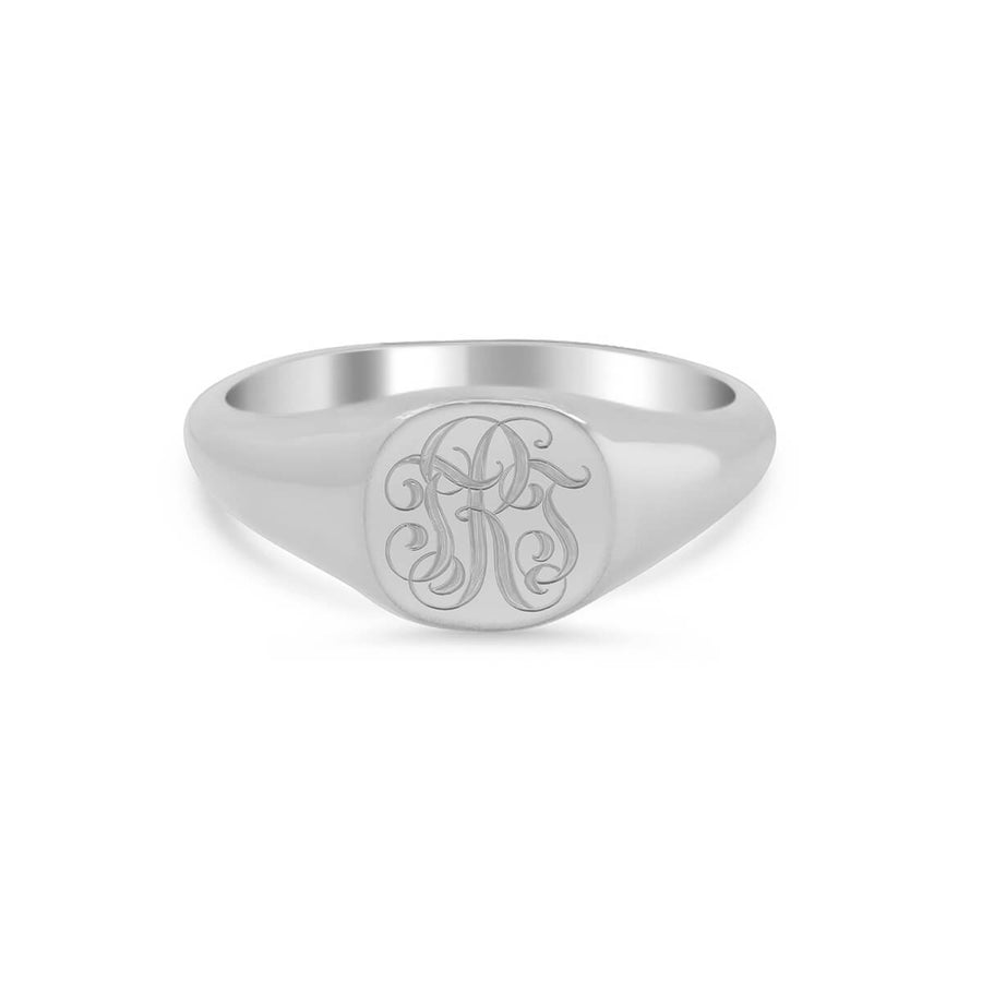 Women's Square Signet Ring - Extra Small - Hand Engraved Script Monogram