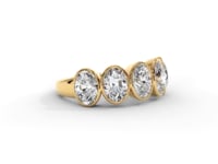 A video of a five stone diamond wedding ring that changes in color from white metal, to yellow, to rose gold on a white background.