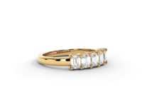 A video of a five stone diamond wedding ring that changes in color from white metal, to yellow, to rose gold on a white background.
