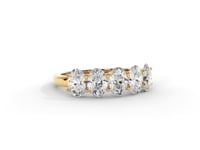 A video of a five stone diamond wedding ring that changes in color from white metal, to yellow, to rose gold on a white background.
