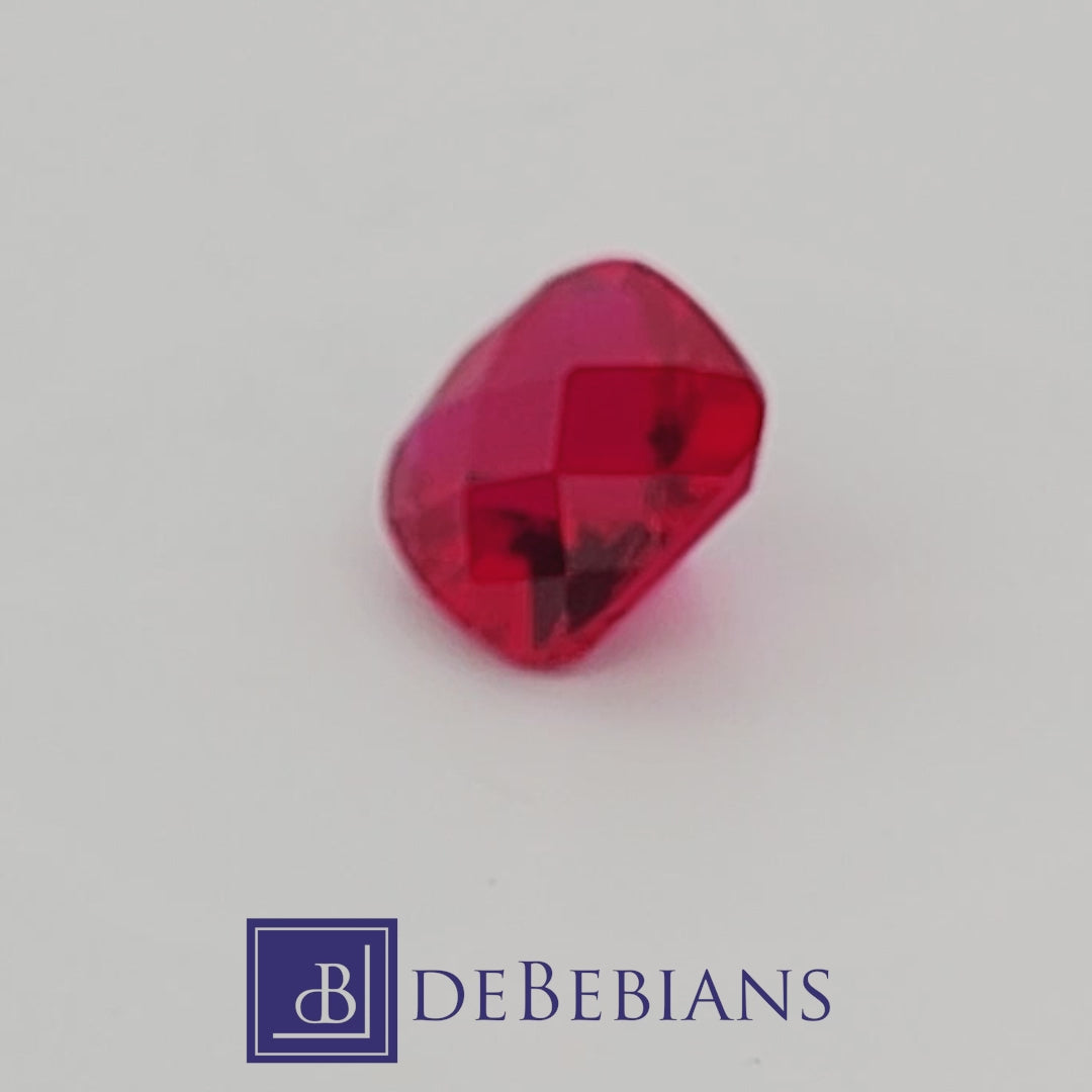 5.71ct 10x10mm Cushion with Checkerboard Facets Lab Grown Ruby