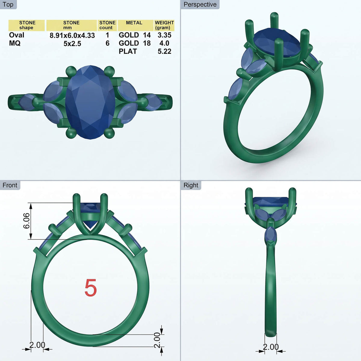 A sample quad panel CAD image from deBebians Wholesale Jewelry CAD Design Services.