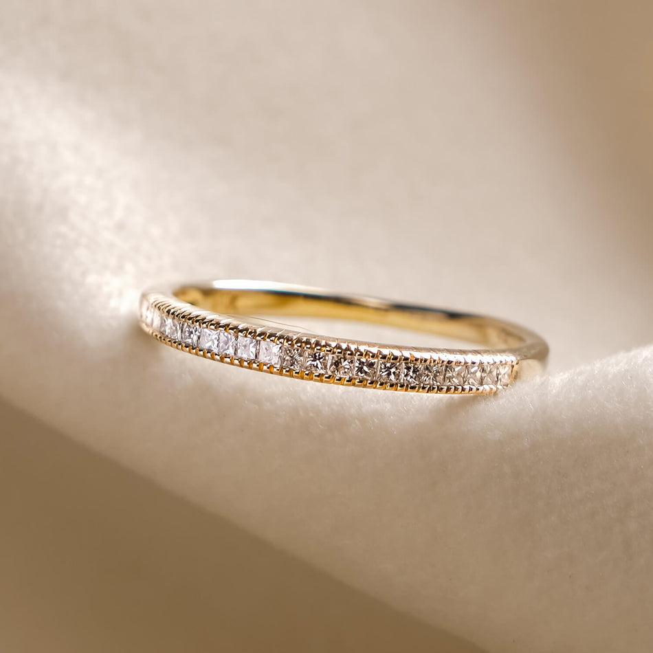 Vault #14 - Tapered Princess Diamond Milgrain Band in 14k Gold