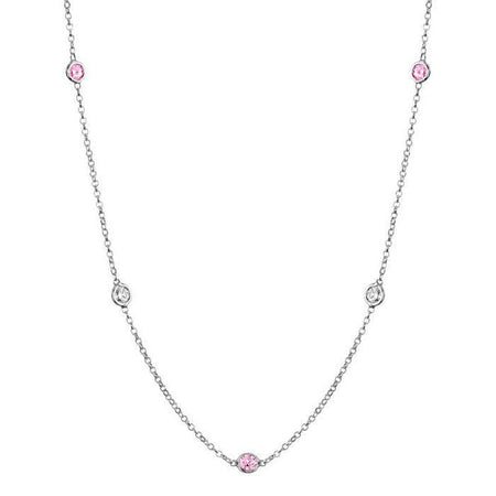 By the Inch Style Station Necklace with 0.50 cttw Diamonds and Pink Sapphires Gemstone Station Necklaces deBebians 