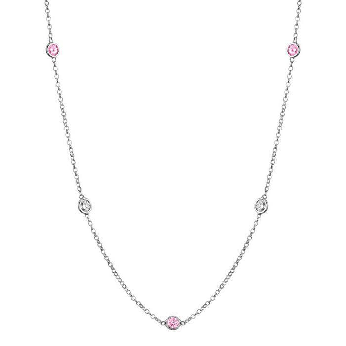 By the Inch Style Station Necklace with 0.50 cttw Diamonds and Pink Sapphires Gemstone Station Necklaces deBebians 