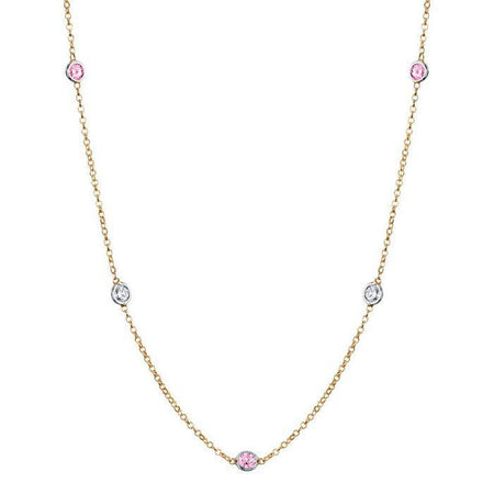 By the Inch Style Station Necklace with 0.50 cttw Diamonds and Pink Sapphires Gemstone Station Necklaces deBebians 