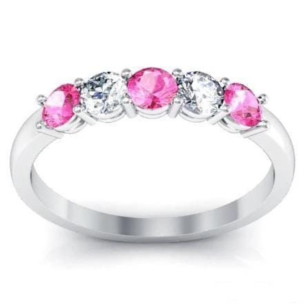 0.50cttw Shared Prong Pink Sapphire and Diamond Five Stone Ring Five Stone Rings deBebians 