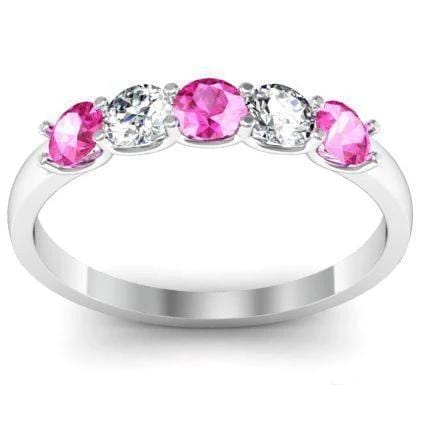 0.50cttw U Prong Pink Sapphire and Diamond Five Stone Band Five Stone Rings deBebians 