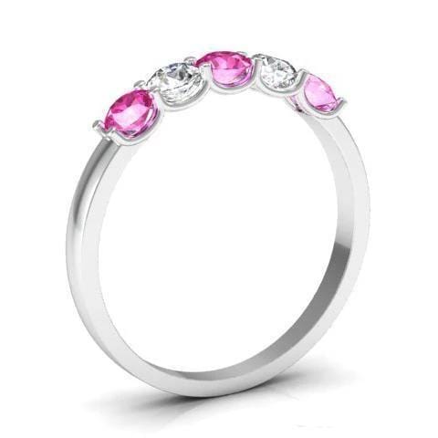 0.50cttw U Prong Pink Sapphire and Diamond Five Stone Band Five Stone Rings deBebians 