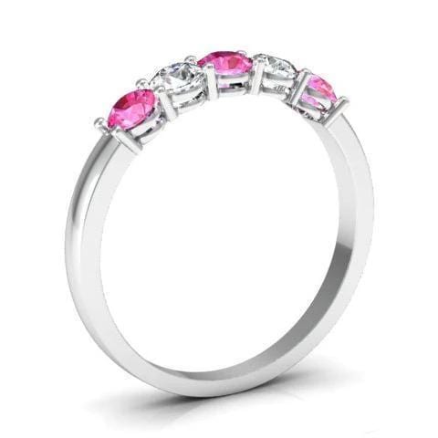 0.50cttw Shared Prong Pink Sapphire and Diamond Five Stone Ring Five Stone Rings deBebians 