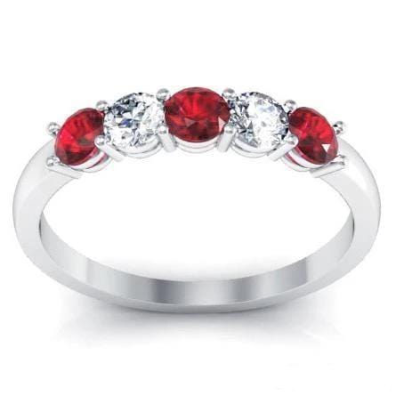 0.50cttw Shared Prong Ruby and Diamond 5 Stone Ring Five Stone Rings deBebians 